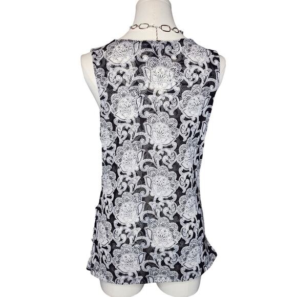 Y2k INC Black White Mesh Stretchy V-Neck Paisley Ruched Goth Tank Top Sz XL - Picture 3 of 6